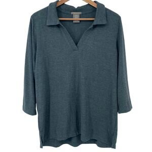 MATTY M NWOT Teal Green Three Quarter Sleeve Collared Knit Top Shirt Size Large
